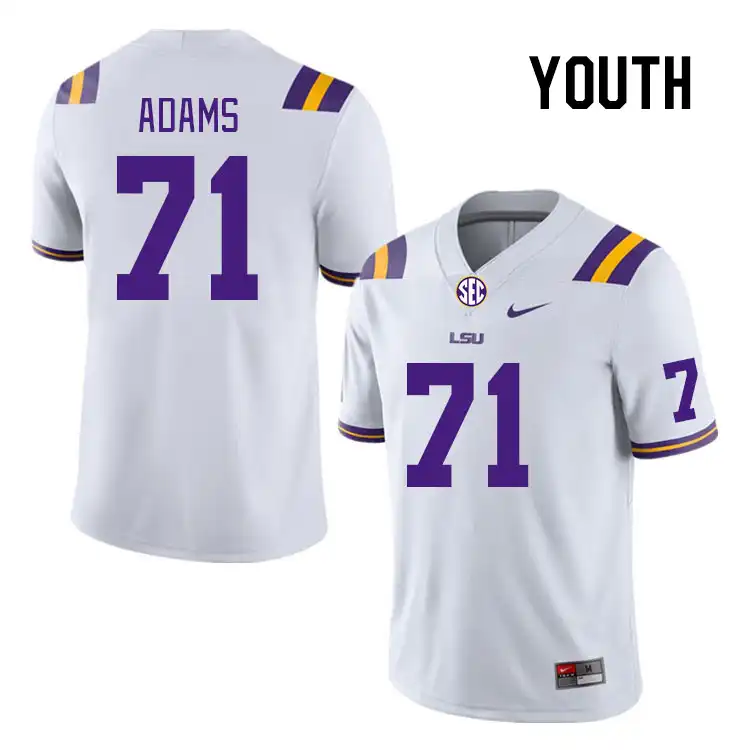 Youth LSU Tigers Tyree Adams #71 White NCAA Football Jersey